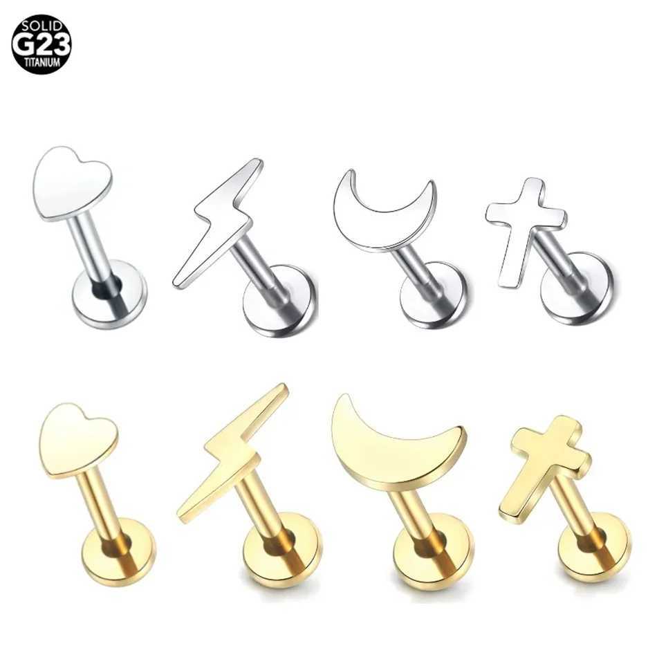 1PC Implant Grade Titanium Monroe Labret Piercing Heart Star Lip Stud Internally Threaded Helix Tragus Piercing Stud Earring Y240921