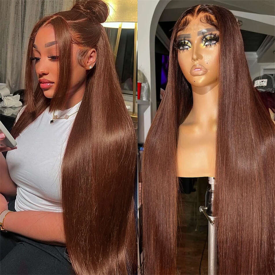 13x6 Chocolate Brown Front Colored Human Hair Wigs For Women 30 Inch Transparent 13x4 360 Lace Frontal Wig Pre Plucked
