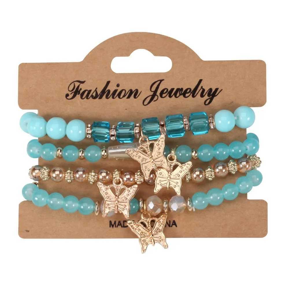 4Pcs/Set Bohemian Multi-Layer Butterfly Pendant Bracelets Hand-Beaded Artificial Crystal Glass Bracelet Fashion JewelryX240921