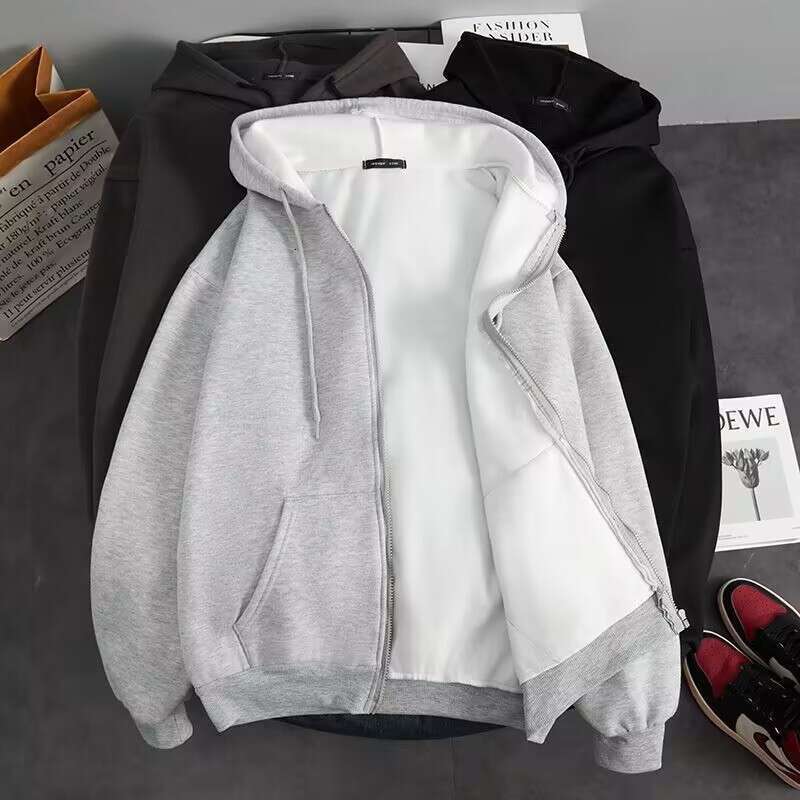 Spring And Autumn Open Hoodie Men's Plush Casual Hoodie Trendy Sports Obesity Large Hong Kong Style Jacket Loose
