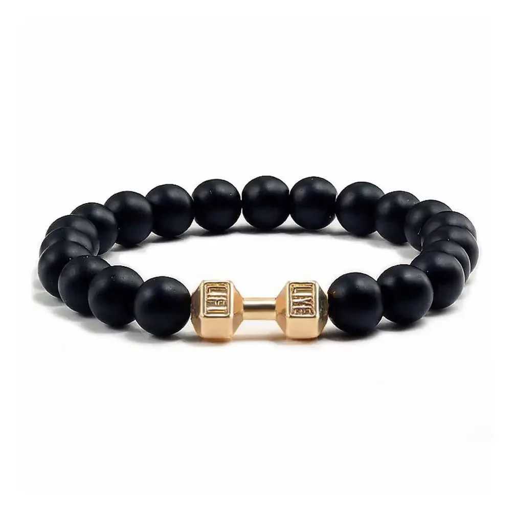 Natural Black Volcanic Lava Stone Dumbbell Bracelet Black Matte Beads Bracelets Fitness Barbell Jewelry Pulseras For WomenX240921