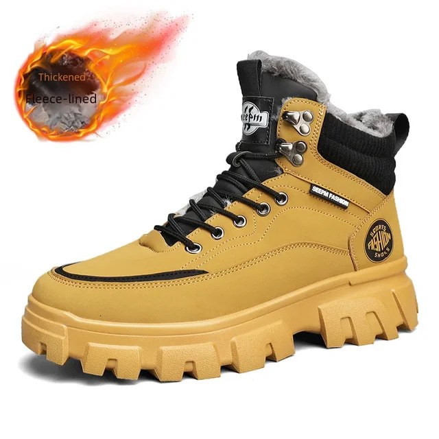 Free shipping designer shoes, new men's British wool cotton shoes, high cut thick sole warm snow lace up retro men's Martin boots, snow boot