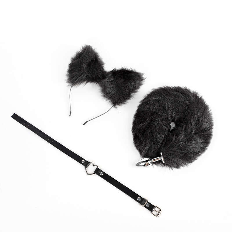 Sex toys SM props Fox girl sex suit Fox hair headband Tail anal plug Cat collar 3-piece set Hair replacement
