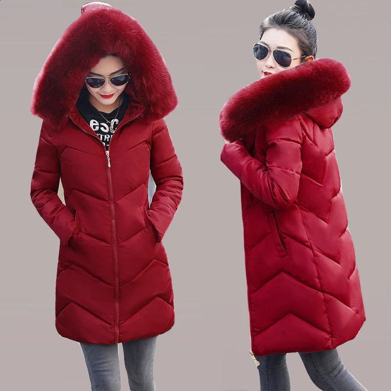 Big Fur Winter Coat Female Jacket Hooded Parka Warm Winter Jacket Women Wadded Ladies Plus size 6XL Womens down jacket 240918