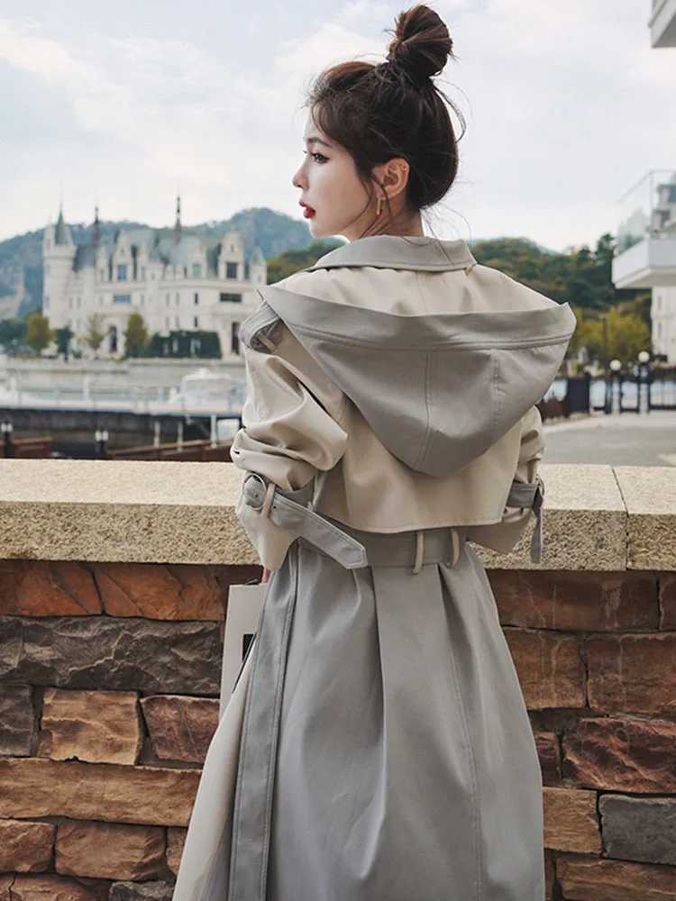 Hit Colors Long Trench Coat Women Spring Autumn New Long sleeve Double breasted Sashes Windbreaker Overcoat Women ClothesX240921