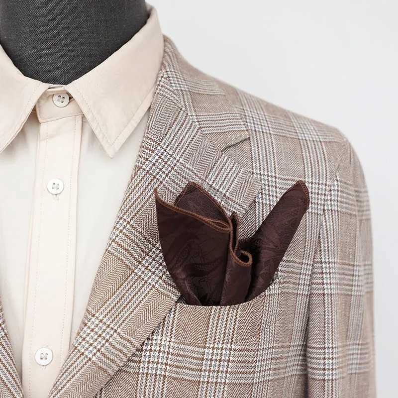 23CM Polyester Solid Color Brown Pocket Square Mens Vintage Floral Pattern White Handkerchif Tuxedo Suit Accessories Towel HankyX240921