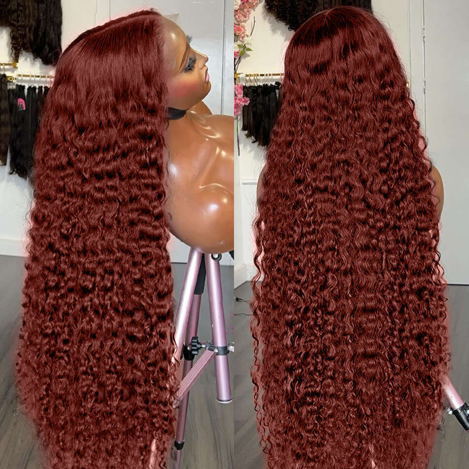 200% Reddish Brown 13x4 Deep Wave Frontal Curly Wigs Brazilian 13x6 HD Lace Front Human Hair Wig For Women