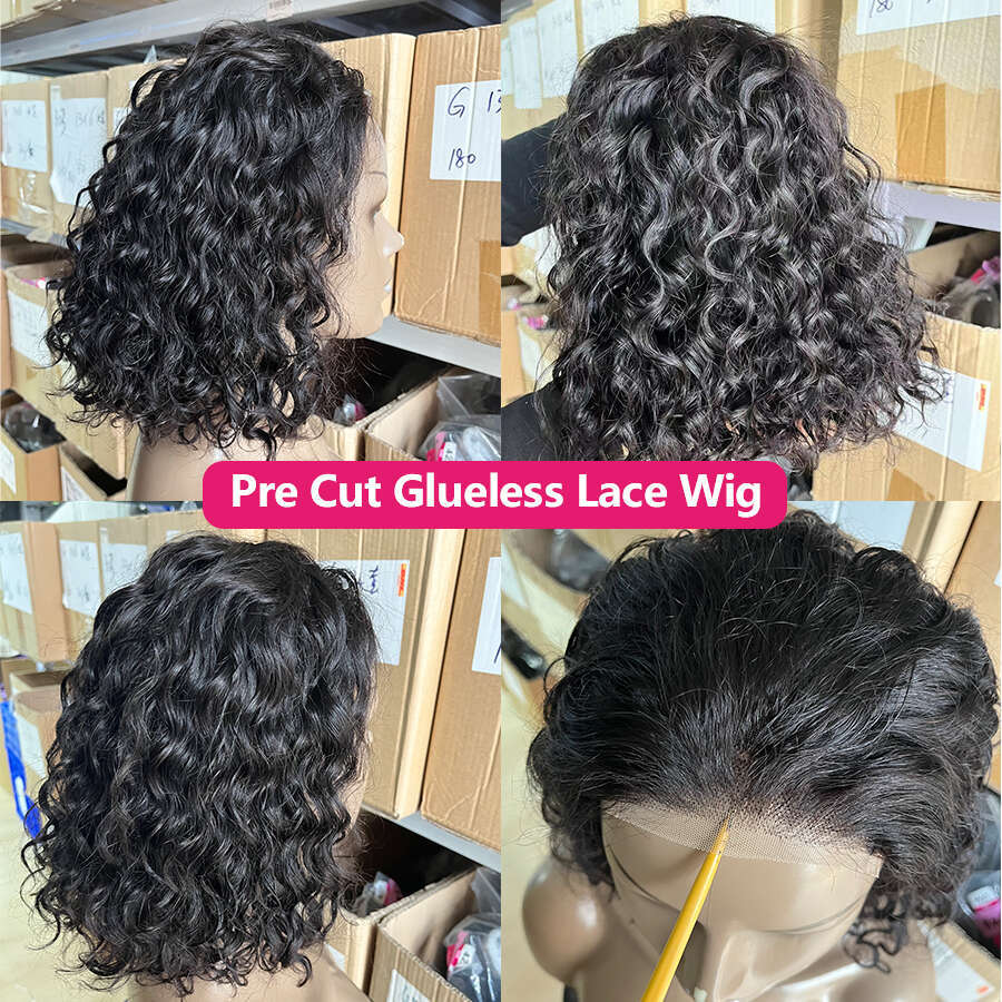 Queenlike Water Wave Ready To Wear Glueless Human Hair Wig 4x4 Cut Pre Plucked Lace Closure Wigs for Women 10-16 inch Remy