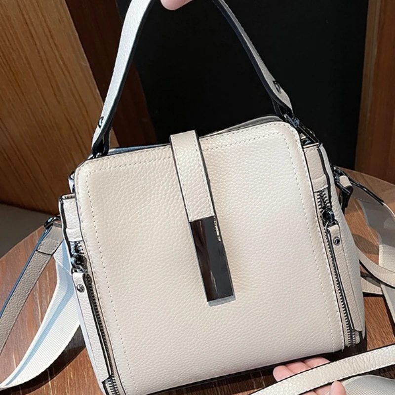 Real Genuine Leather Versatile Fashion Women's Small TLXT Handbag High Quality Shoulder Bag Lady Commuting Crossbody Bucket Bag