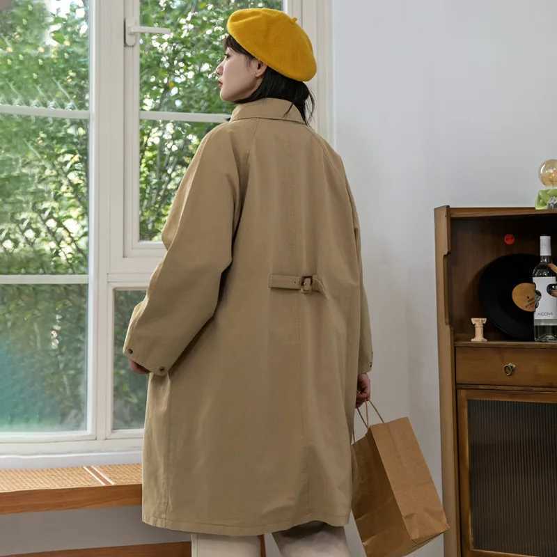 Khaki Long Trench Coats Women Japanese Style Long Jacket Fall Spring Cute Doll Collar Button Up Loose Causal Windbreaker ClothesX240921