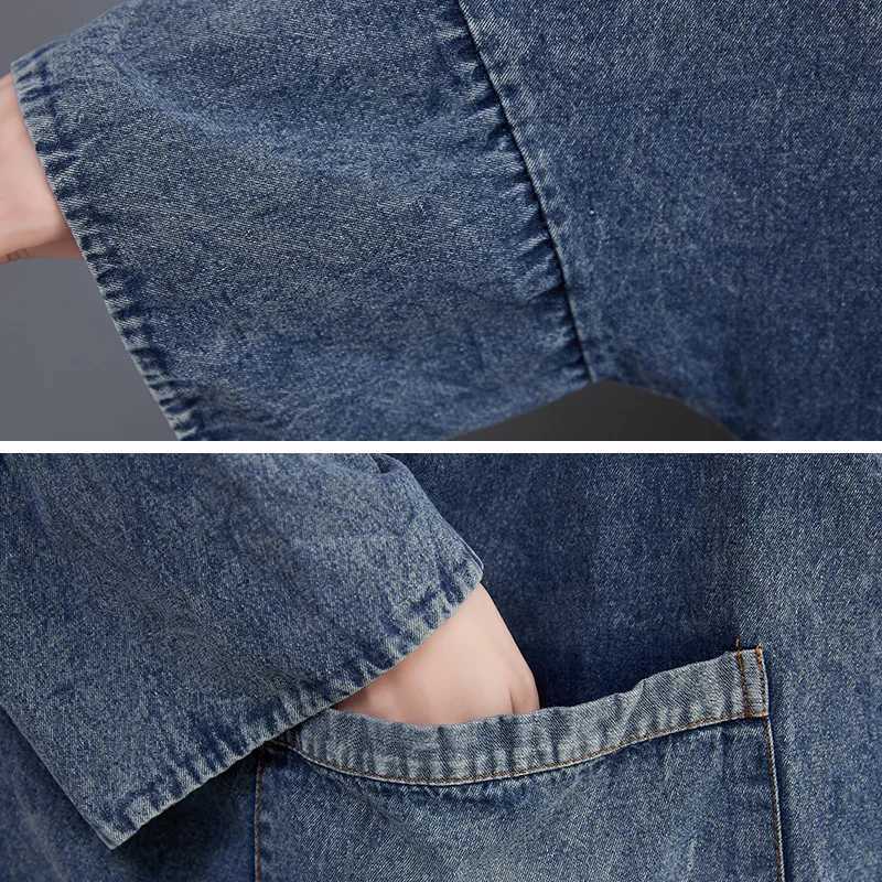 OHRYIYIE Large Size 6XL Vintage Denim Jackets Women 2023 Fashion Big Pocket Jean Jacket Female Blue Loose Oversize Trench CoatX240921