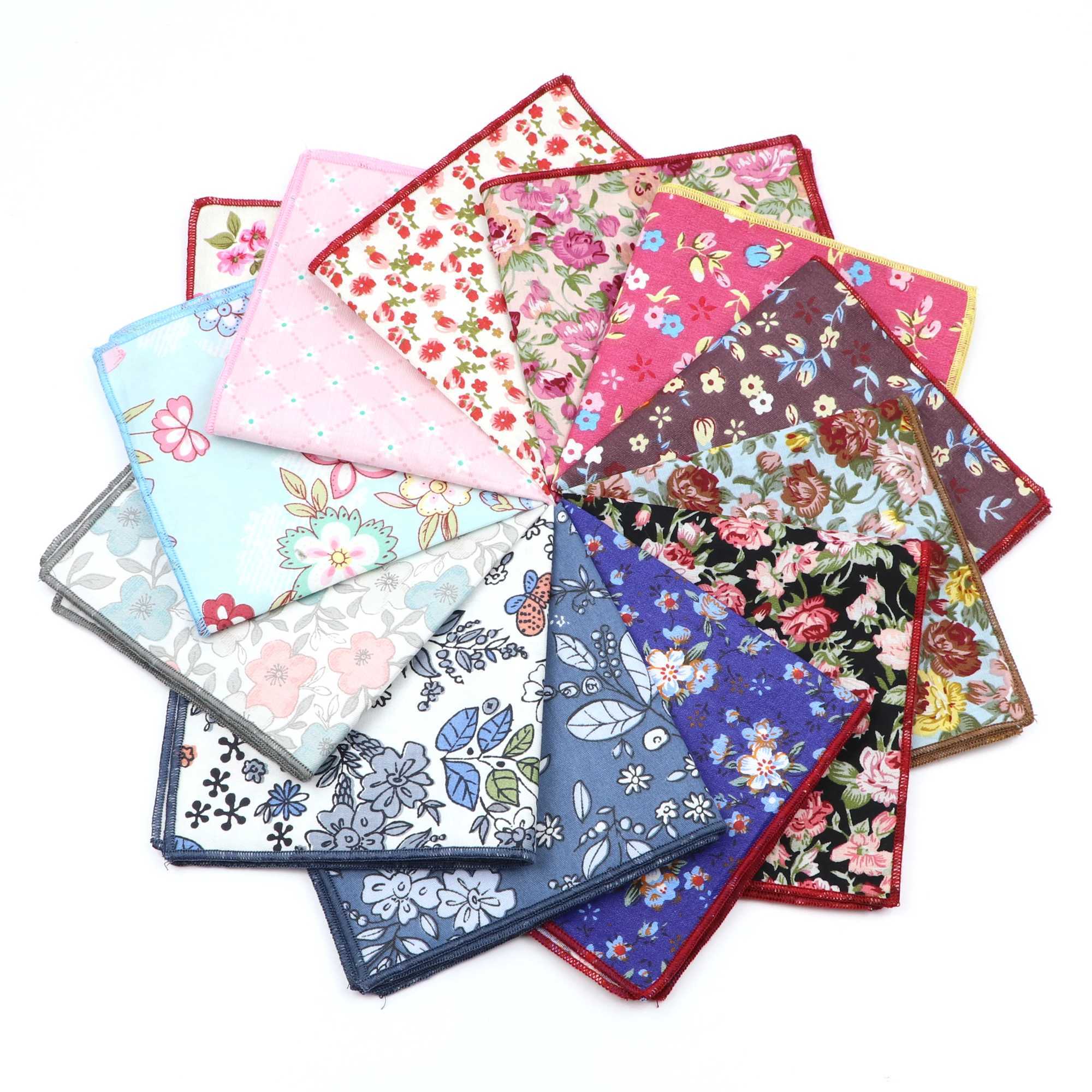 Light Color Floral Handkerchief 100% Cotton Print Flower Pattern Hanky For Men Women Casual Wedding Party Pocket Square GiftX240921