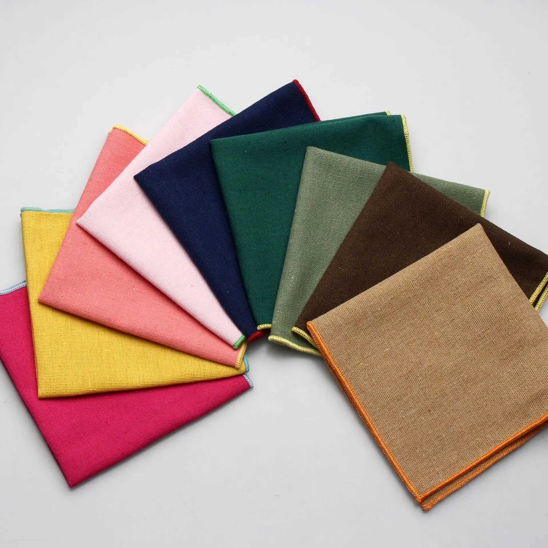 23CM solid color cotton handle head woven pocket square mens peach pink casual square pocket handle head towel gift W240921