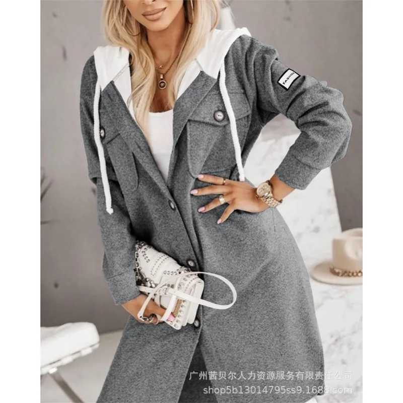 Women Loose Cardigan Split Hooded Large Coat 2023 Autumn and Winter Trench Coat Women Long Sleeve Single Breasted Pocket TrenchX240921