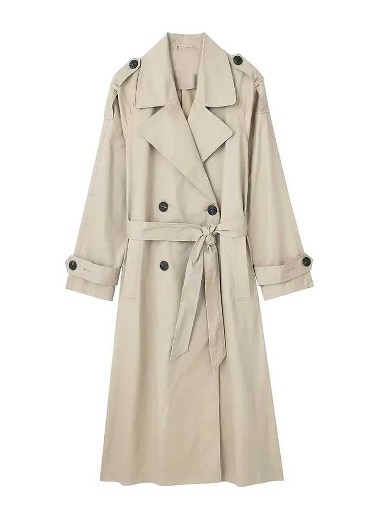 Willshela Women Fashion With Belt Solid Double Breasted Trench Vintage Lapel Neck Long Sleeves Female Chic Lady OutfitsX240921