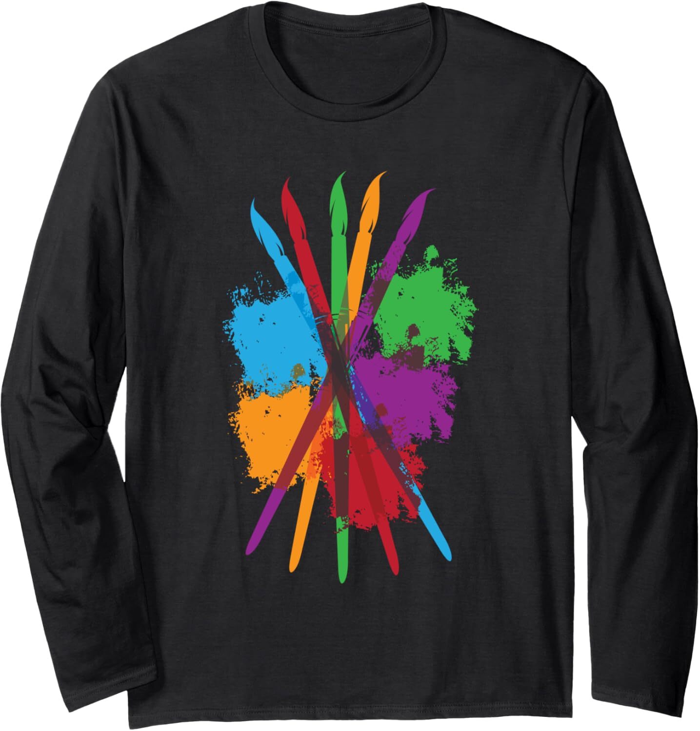 Long Sleeve Shirts for Men sweatshirt Rainbow Splash Multicolored Painter Brushes Art Gift Long Sleeve Tee Streetwear Casual tops clothes