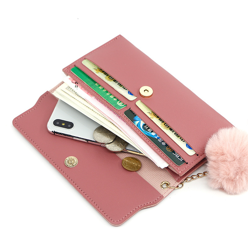 New 2024 Designer Wallet Fashion New Women's Wallet Solid Color Wool Ball Bow Handbag Women's Long Card Bag Coin Wallet Free Shipping