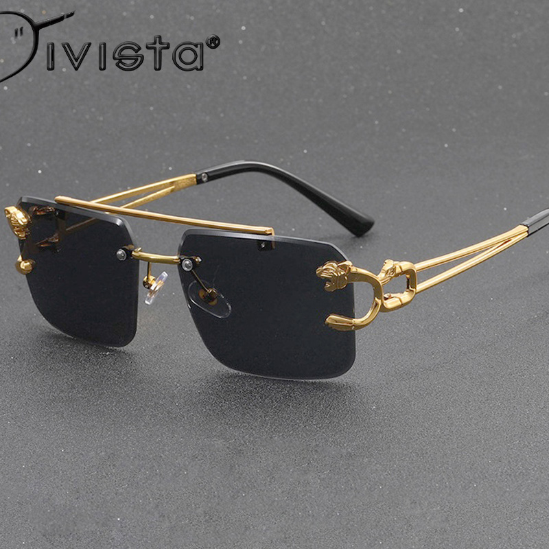 Square Rimless Sunglasses Men Rectangle Fashion Popular Men Shades Small Sun Glasses For Female Male Summer Traveling Purple S136 IVISTA