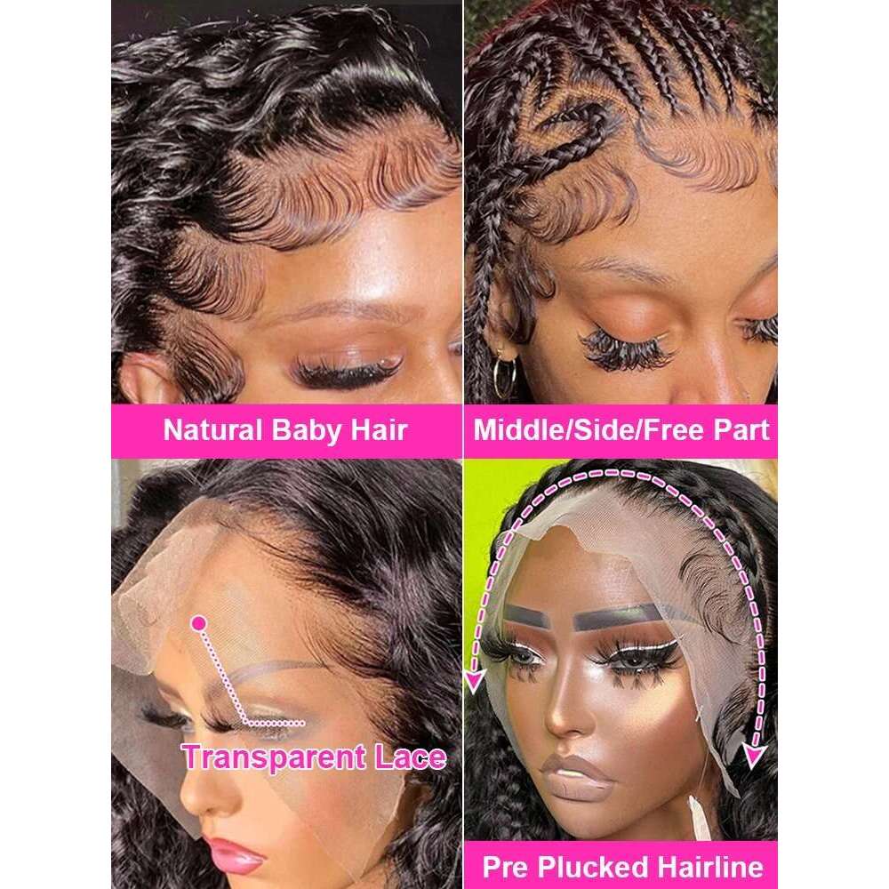34 Inch Water Curly 13x4 HD Front Human Hair 180 Density Deep Wave 13x7 Transparent Lace Frontal Wig Brazilian For Women