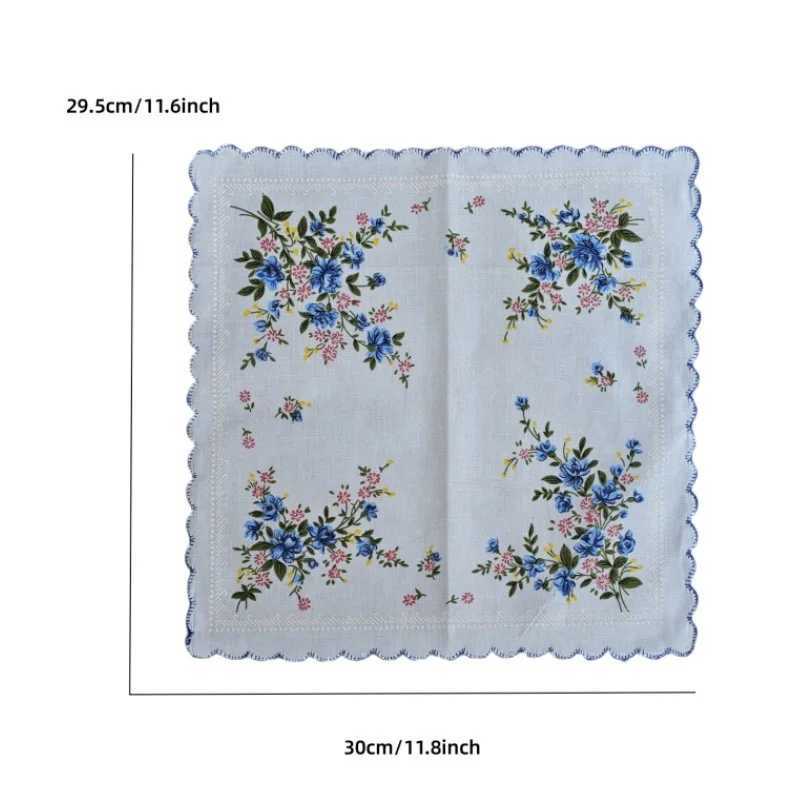 Cotton handle womens wavy edge flower pattern square womens handle casual retro pocket items on hand W240921