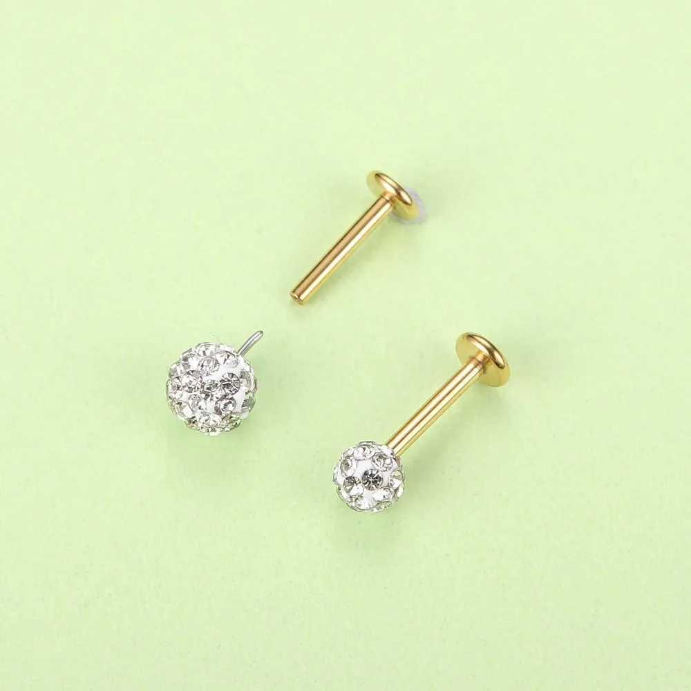 DOLOTTA 1Pc 316L Stainless Steel 16G Tragus Nose Studs Lip Labret Bar CZ Cartilage Earring Push in Flat Back Piercing Jewellery Y240921