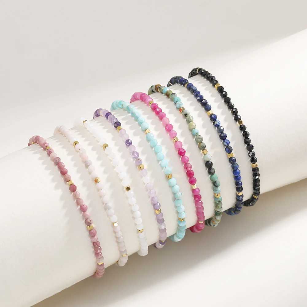 Muliti-color 3mm Faceted Nature Stone Beaded Bracelet For Women Shiny Stainless Steel Square Spacers Exquisite Party GiftX240921