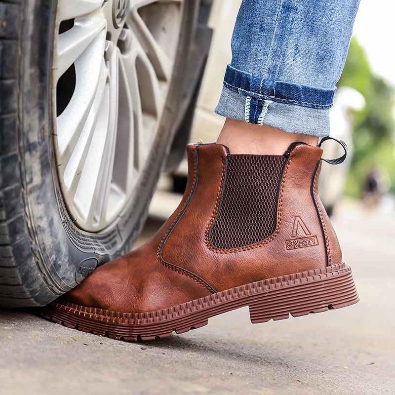 Mens waterproof steel toe boots mens non removable construction anti slip work shoes 241030
