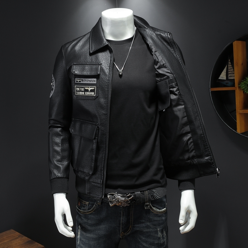 Spring New Men's Motorcycle Jacket Young Embroidered Leather