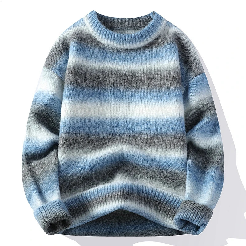 Winter Fashion Rainbow Stripe Sweater Mens High end Wool Pullover Sweater Casual Loose Christmas Parachute 240921