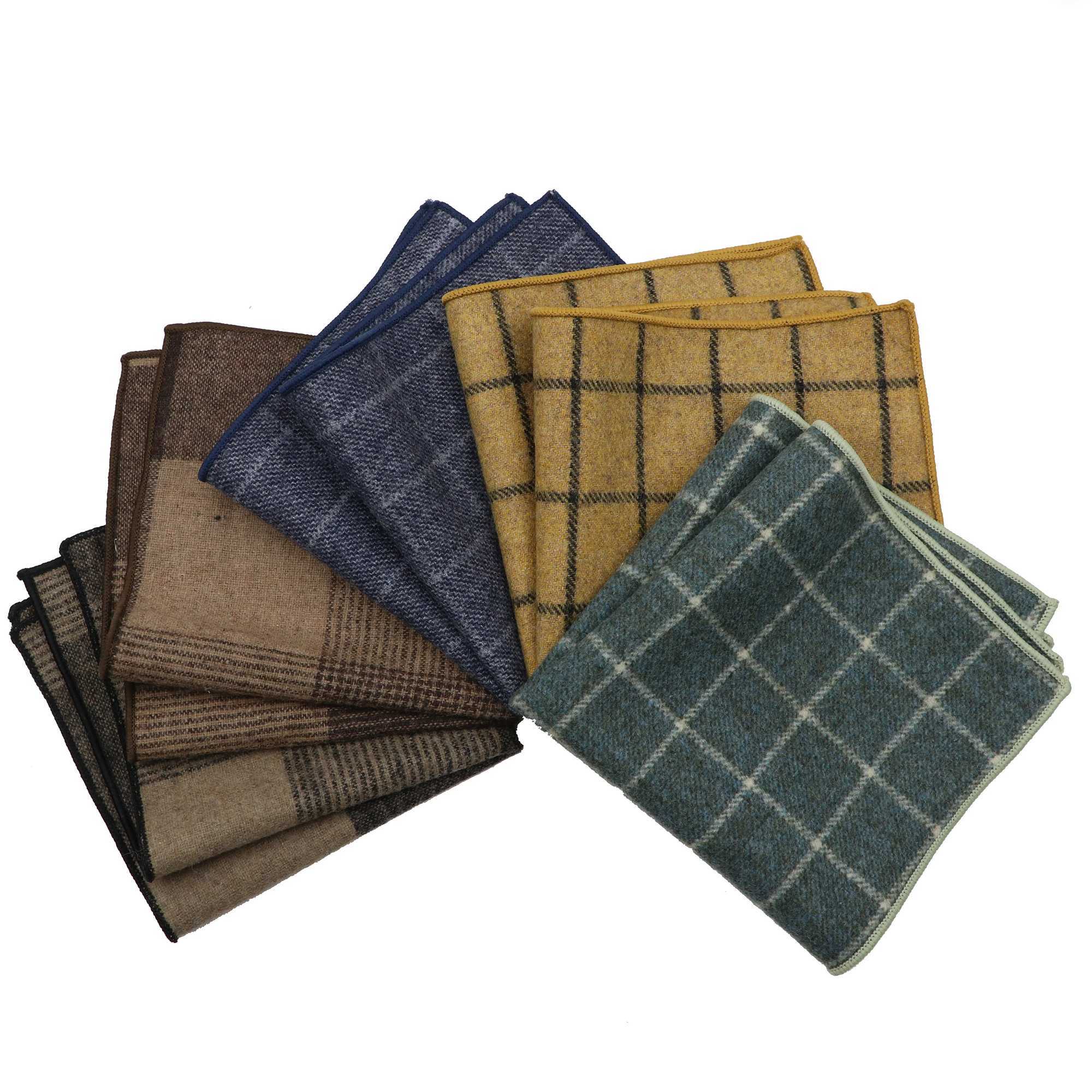 Classic Plaid Series Square Handkerchief Casual Party Pocket Square Scarf Wool Cotton Hankie 22cm Women Men kerchiefX240921