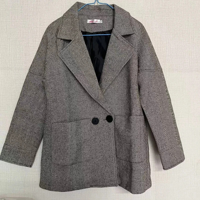 2024 New One Piece Jacket Women's Autumn/Winter Korean Edition British Wool Loose Relaxed Solid Color Top Women Coat Jackets