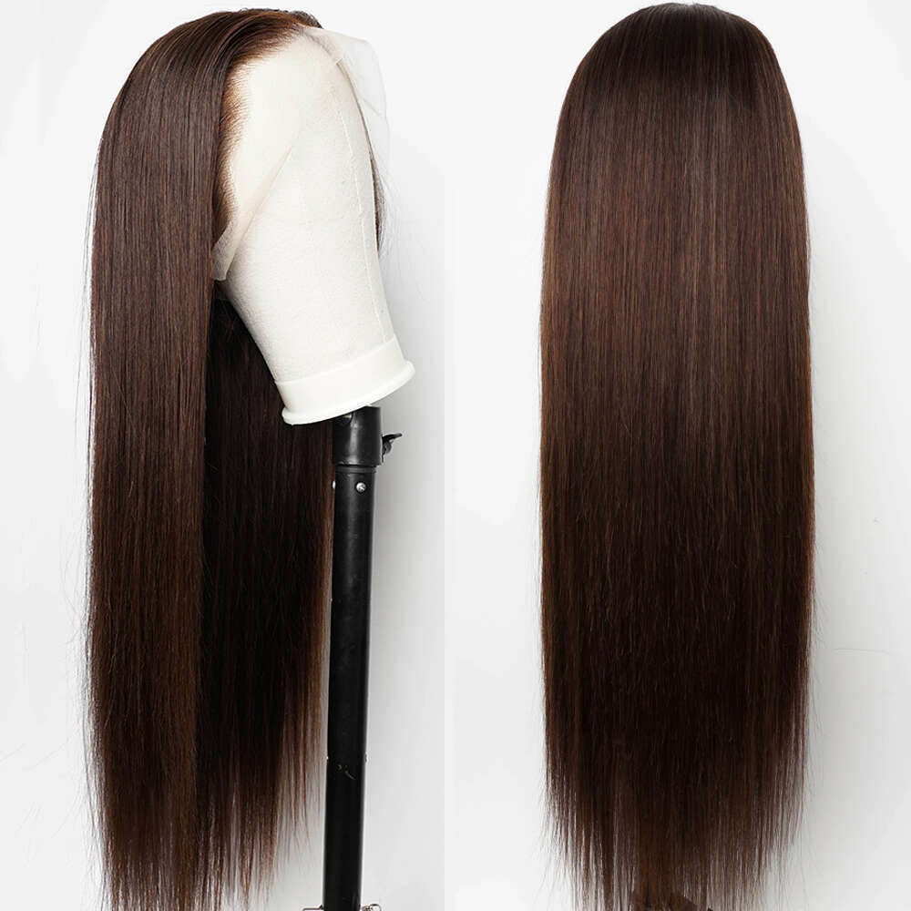 200 Density Dark Brown Straight Frontal Human Wigs For Women 13x4 Transparent Lace Wig Pre-Plucked Indian Remy Hair