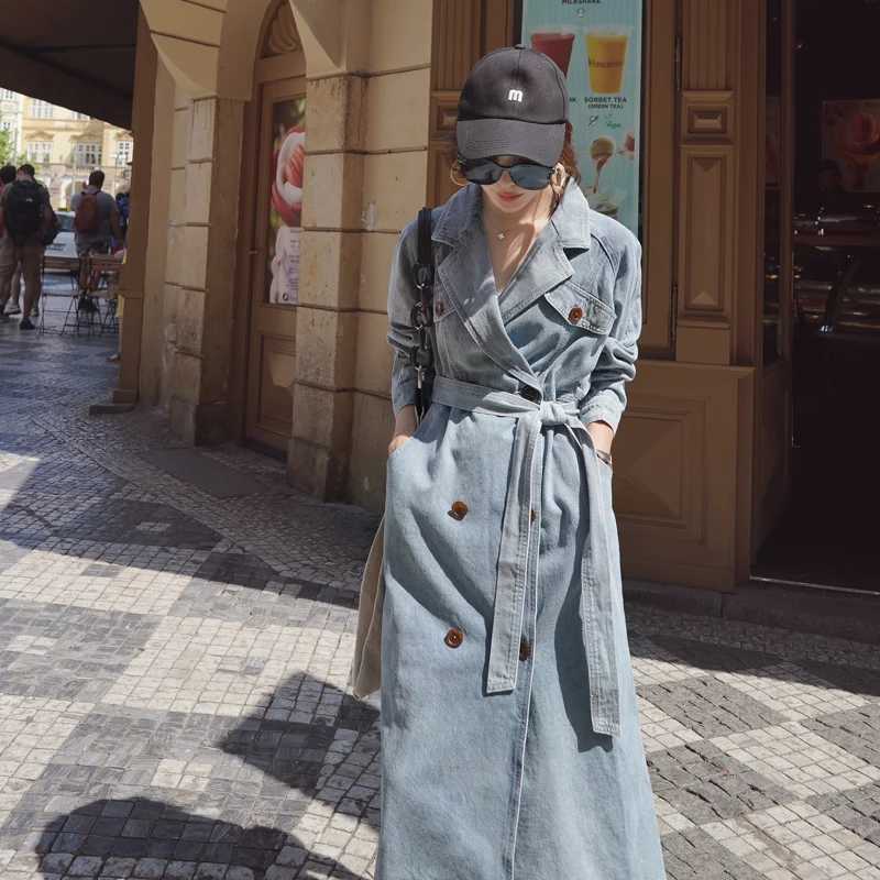 Womens Denim Trench Coat New Spring And Autumn Loose Denim Coats Windbreaker Fashion Wild Long Trench Coat Female Manteau FemmeX240921