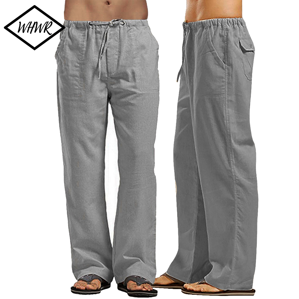 Men's Cotton En Loose Cool Pants Elastic Waist Long Pant Casual Large Size Streetwear Lightweight Trousers