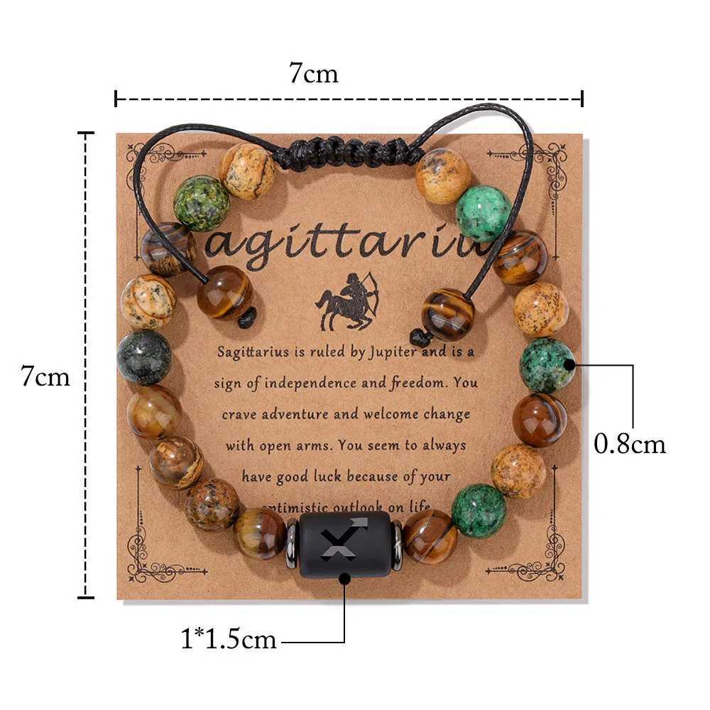 Vintage Aries Sign Charm Stone Bracelets With Constellation Card Natural Stone Picture Beads Adjustable Bracelets Women Men GiftX240921