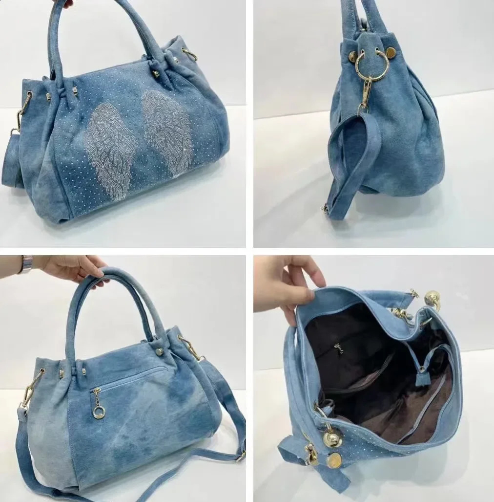 Fashion denim womens handbag crystal diamond casual jeans shoulder bag cross body 240919