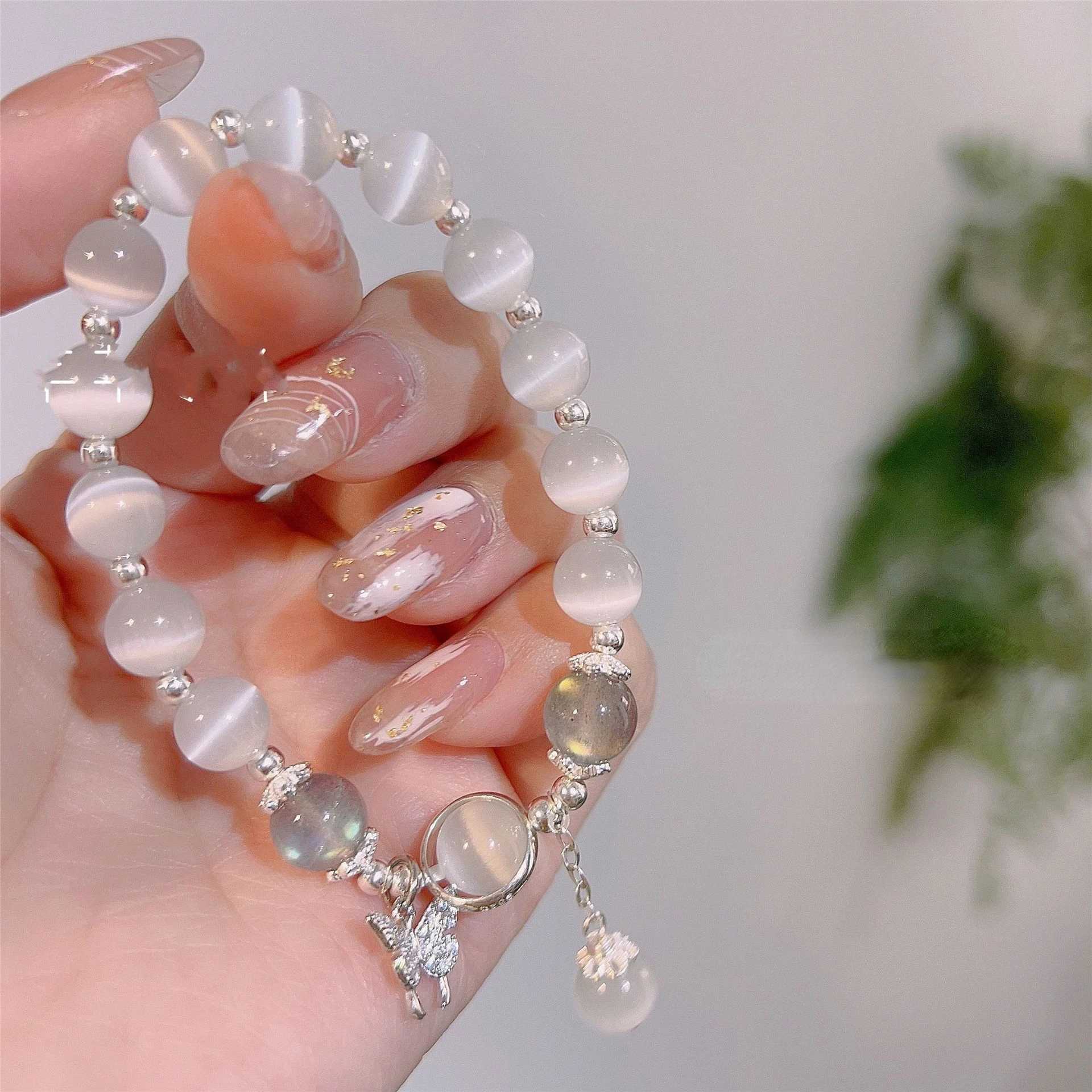 Imitation Opal Crystal Beaded Bracelet Fashion Light Luxury Elastic Bangle Simple Wrist Chain for Girl Women Jewelry AccessoriesX240921