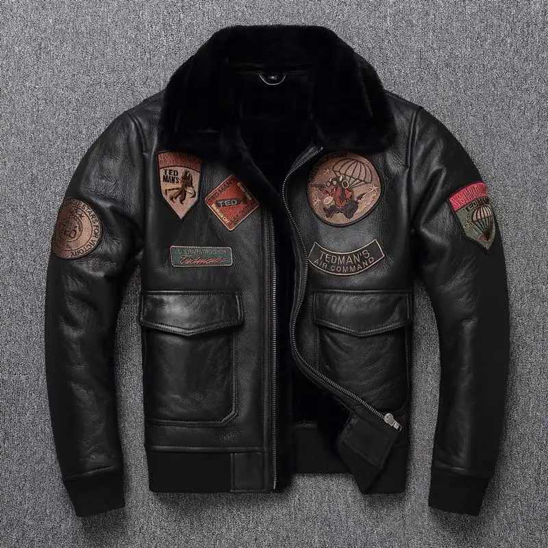 Natural wool jacket mens 8-patch sheepskin jacket mens real sheepskin coat warm and thick winter clothing Asian size W240918