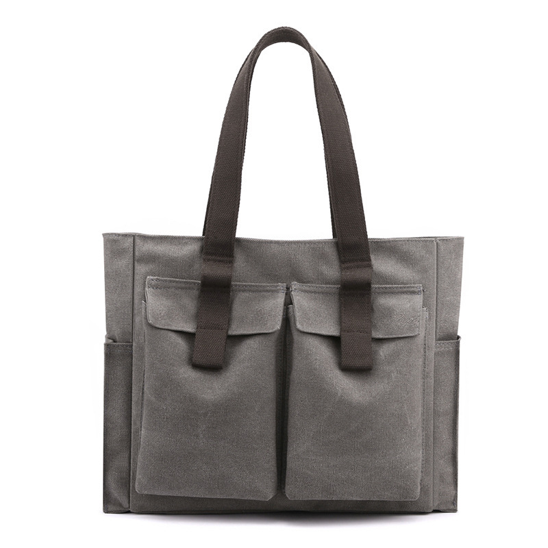 Women's Canvas Tote Purse Shoulder Bag Small Handbag Multi-Pocket Top Handle Bags With Zipper For Travel Work