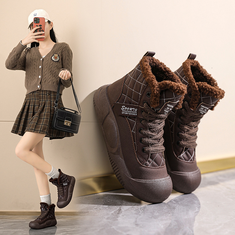 Designer Cotton Shoes Women In With Thickened Veet 2024 Autumn Winter New High Cut Thick Soled Snow For Sports And Leisure Non Slip Short Boots