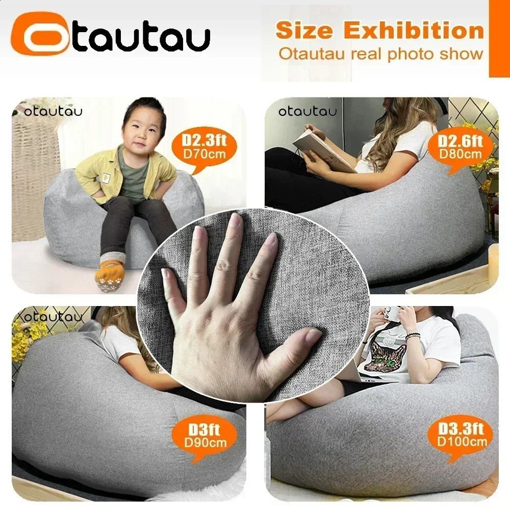 Otto Tao cotton linen bean bag cover unfilled corner lazy bean chair Pouf salon footstool puff lounge Sac DD002 240918 - view 6