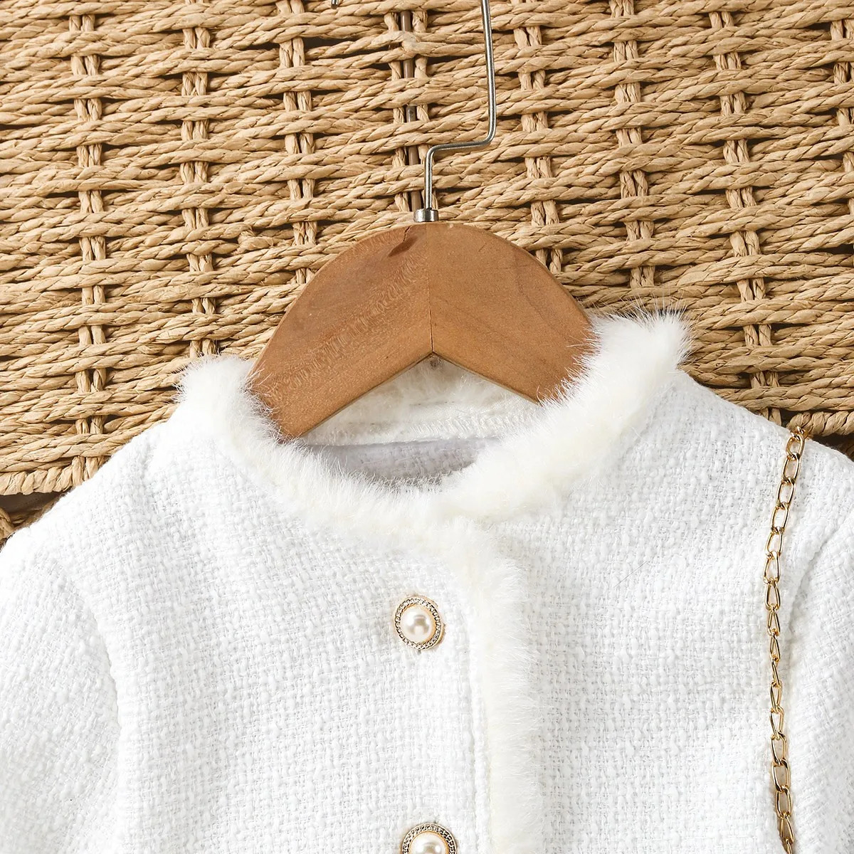 4-7Y Girls fashion 2-piece Japanese Korean Style Princess Style Small Fragrance Style Thickened stuffed Pocket Coat with Skirt Party Suit 240920