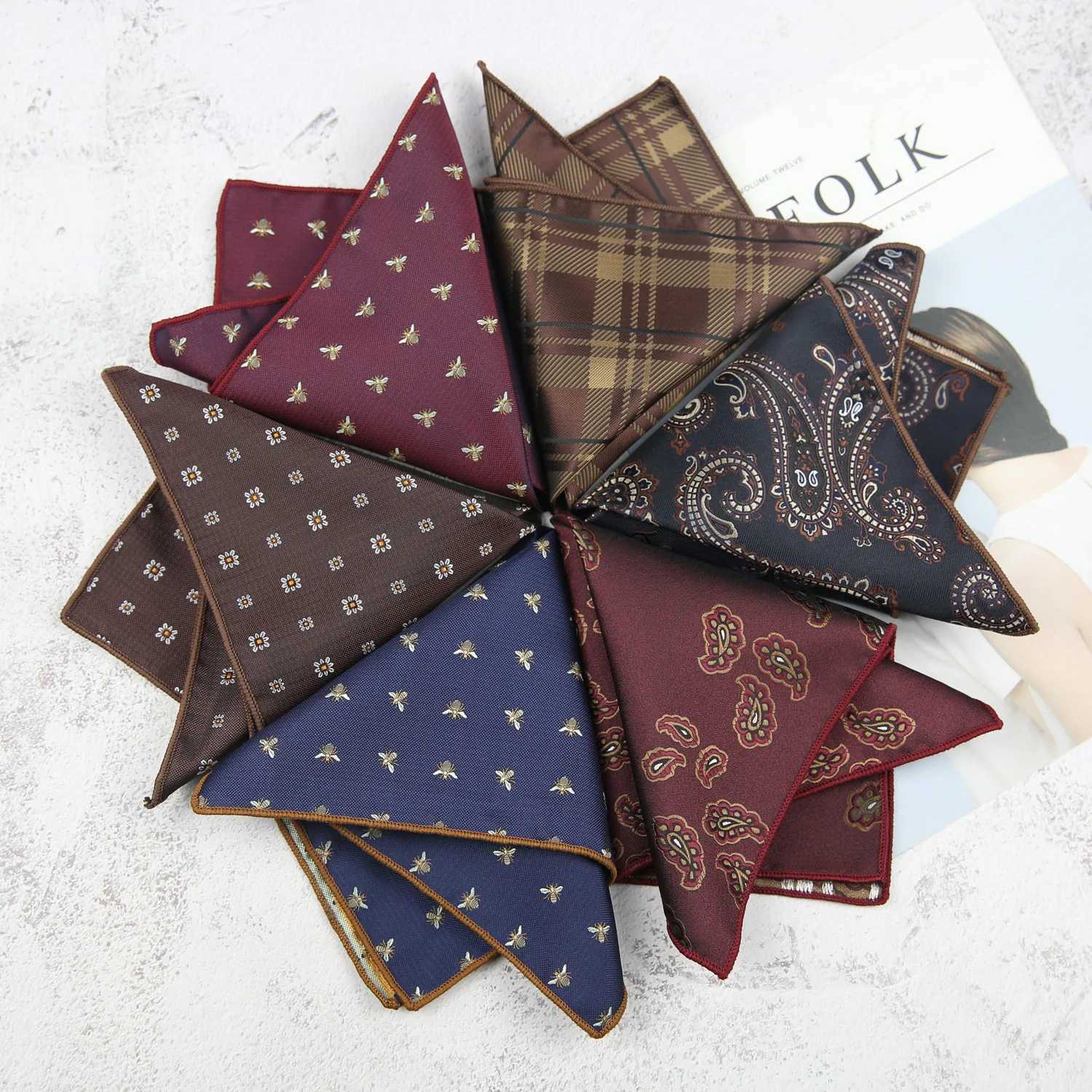 23CM Mens Paisley Striped Pocket Square Towel Polyester Jacquard Formal Flower Handkerchief Shirt Accessories Navy Red HankyX240921