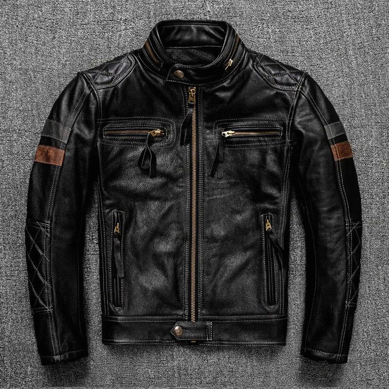 Free Delivery. professional motorcycle leather jacket. Black mens rider cowhide jacket. High quality leather fabric cuero natural 240919