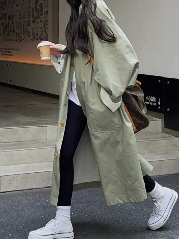 JNMC Fashionable And Simple Solid Color Single Breasted Lapel Long Sleeved Trench Coat For Women 2024 Spring Autumn New ItemX240921