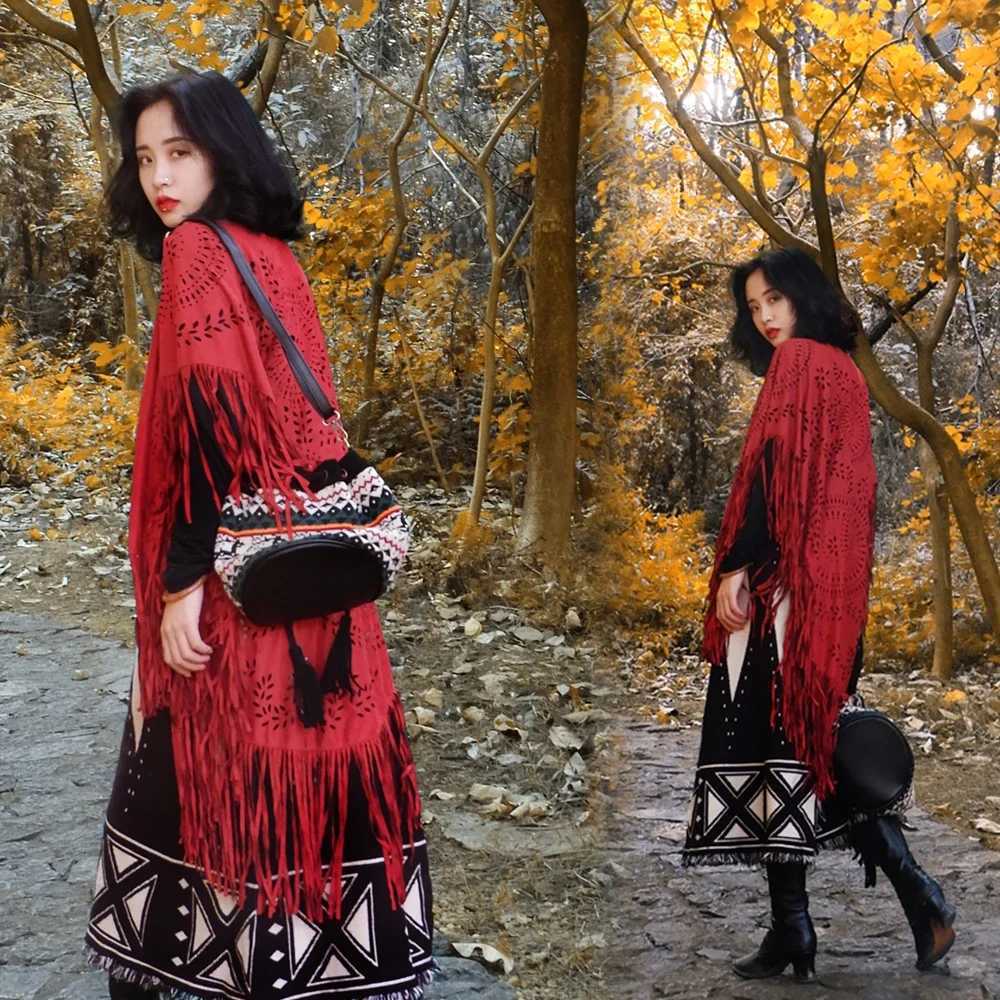 2024 Summer Long Womens Shawl Open style Raincoat Elegant Suede Tassel Retro Simple Multi color Direct Shipping W240921