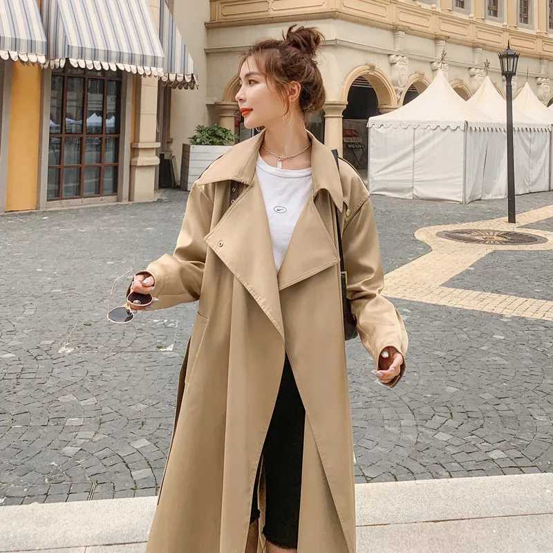 2023 Autumn New for Women Trench Coat Luxury Long Windbreaker Jacket Female Fashion Belt Tops Long-Sleeved Casual Loose OutwearX240921