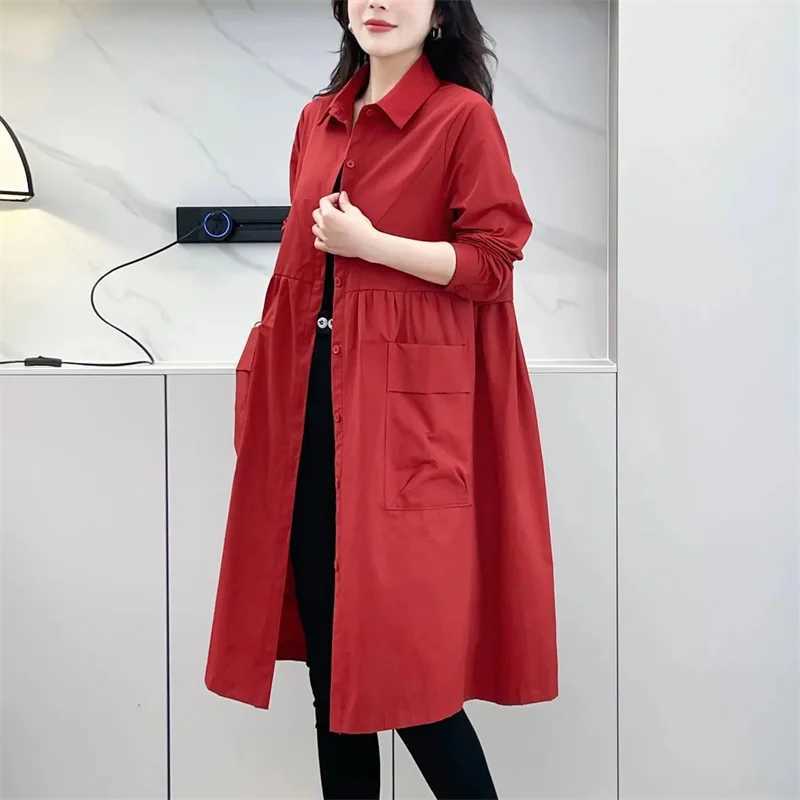 Large Size Windbreaker Jacket Women Long 2024 New Coat Middle-Aged Mothers Outerwear Casual Western-Style Shirt Thin Female TopX240921