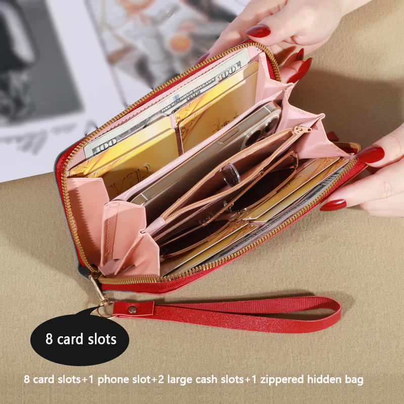 2024 New Designer Fashion Zipper Women's Long Handbag Coin Slot PU Leather Wallet Free Shipping