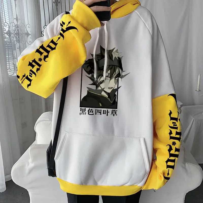 Harajuku Anime Black Clover Asta Printed Hoodie Fro Mens Patch Work Long Sleeve Hoodie Manga Casual Loose Sweatshirt W240921